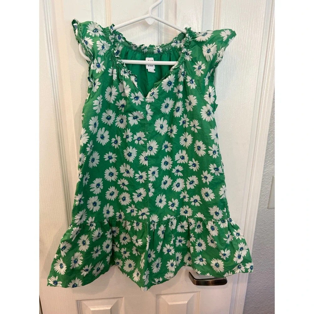 Gap Kids Dress Green Floral Daisy Flutter Sleeve Ruffle Hem Summer Spring Bin A
